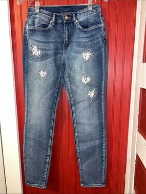 VENUS Blue Skinny Jeans with Embellished Hearts sparkle Size 6